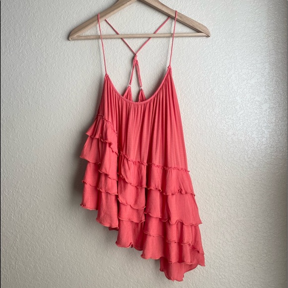 Free People Ruffled Tiered Tomato Tank M - Picture 2 of 10